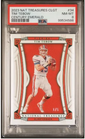 2023 PANINI NATIONAL TREASURES COLLEGIATE 34 TIM TEBOW CENTURY EMERALD 1/5 * First off the line front